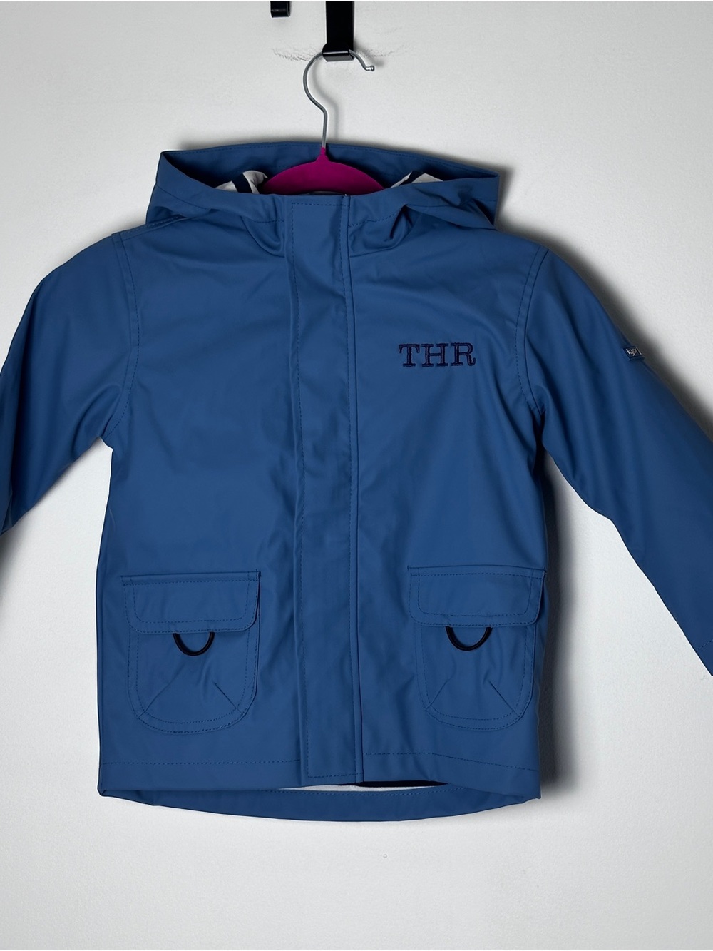 Igor Rainwear Kids Blue Hooded Rain Jacket Size 2 Striped Cotton Lining